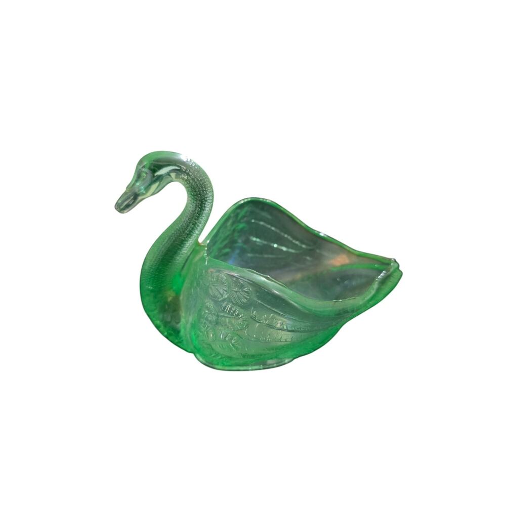 Antique Imperial Glass Green Opalescent Swan Salt Cellar #127 Uranium Glow 1930s